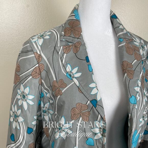 Rare Floral Silk Jacket ASO Phoebe Halliwell Charmed Gray Blue Flower Medium - Picture 8 of 11